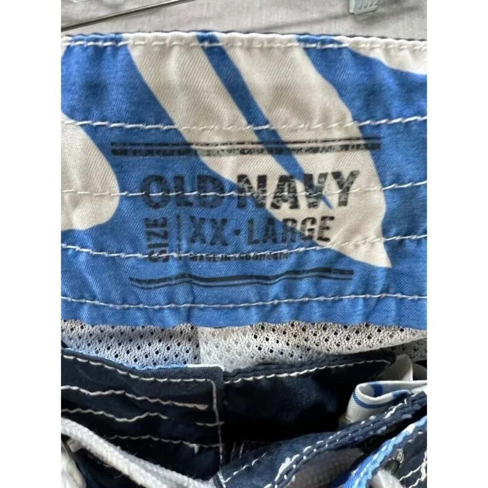 Old Navy‎ Swim Shorts Mens 2XL Blue White Pocketed Swimwear Men 40x20